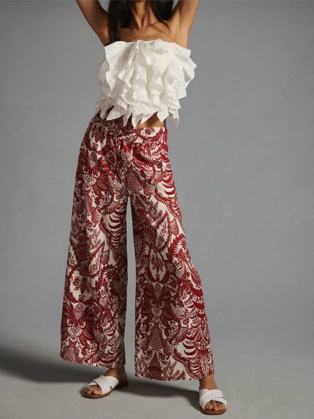 Somerset Pull-on Pants Linen Edition Smocked Elastic Waist Pockets Rust Ivory SP
